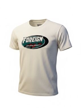 Foreign NWOT White Short-Sleeve Tee with Green & Black Oval Logo